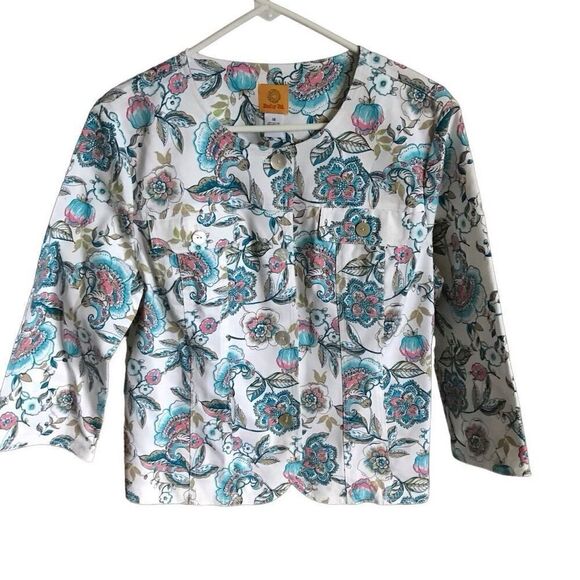 Ruby Rd. Size 14 floral button front Jacket 3/4 sleeves blue pink white - Picture 1 of 4